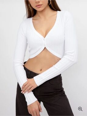 Cotton Citizen Kith Cropped Cream Ribbed Button-Front Long Sleeve Cardigan